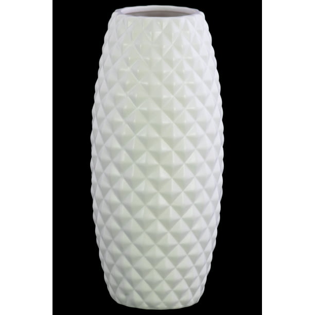 Urban Trends Collection Ceramic Rectangle Vase with Ridge Design Body LG Matte Finish White 